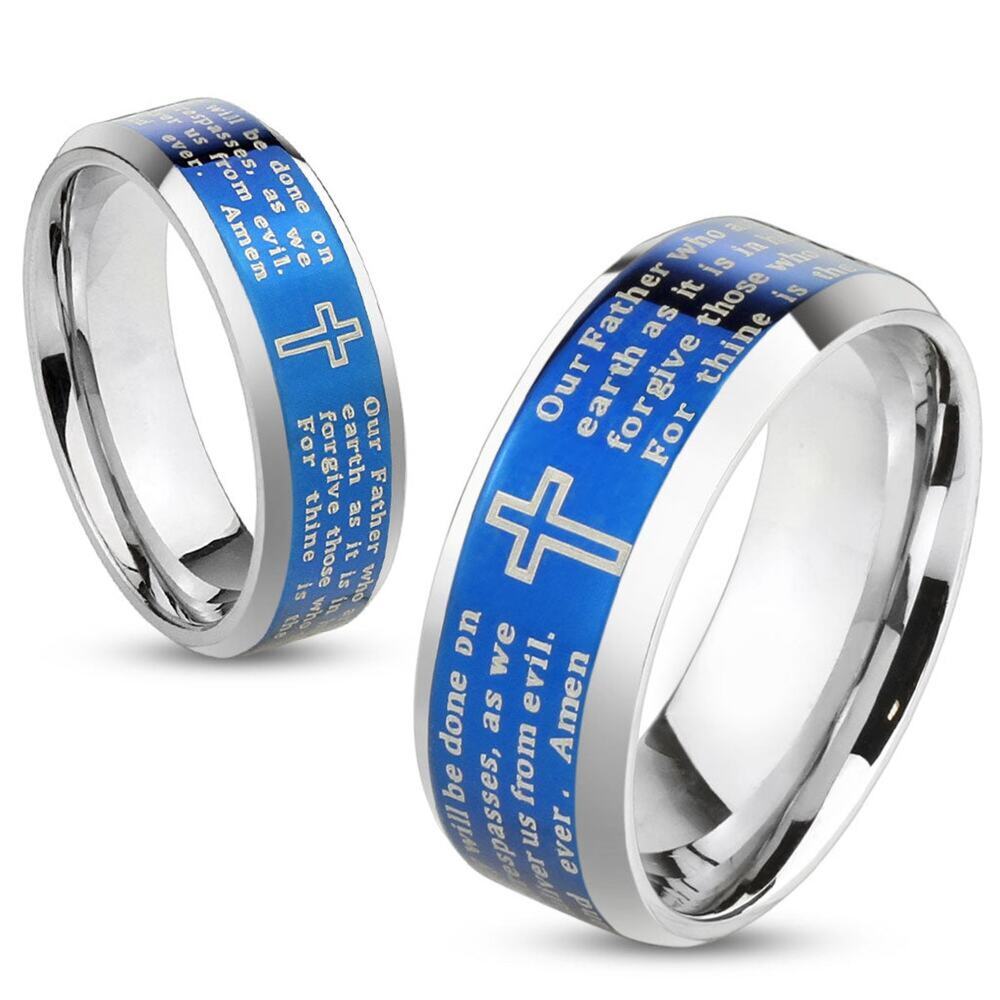 Lord's Prayer Black IP Beveled Edge Stainless Steel Ring 6mm width size 10